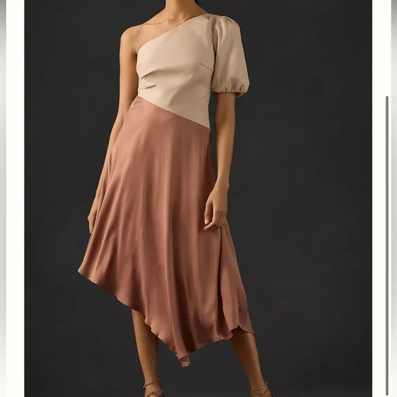 Anthropologie Asymmetrical One-Shoulder Dress faux leather NWT 2 - Picture 1 of 4